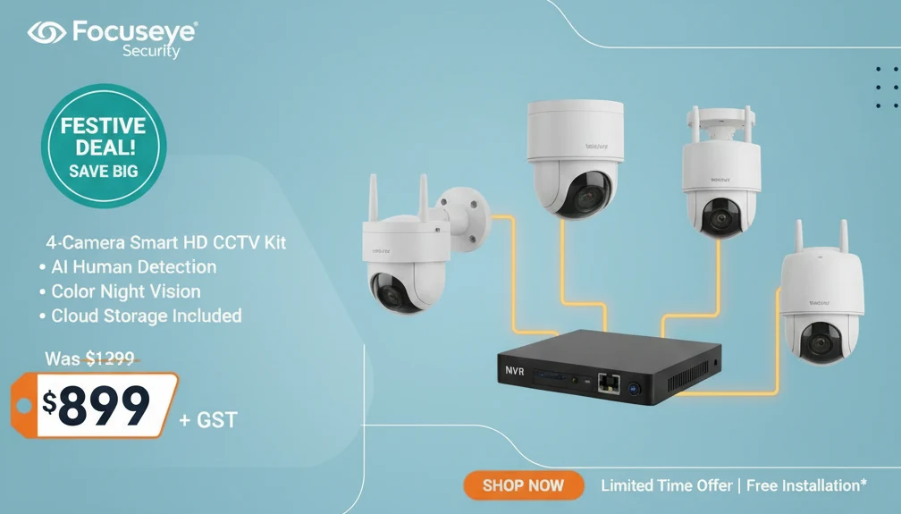 4-camera smart HD CCTV kit with AI human detection and colour night vision, $899 + GST